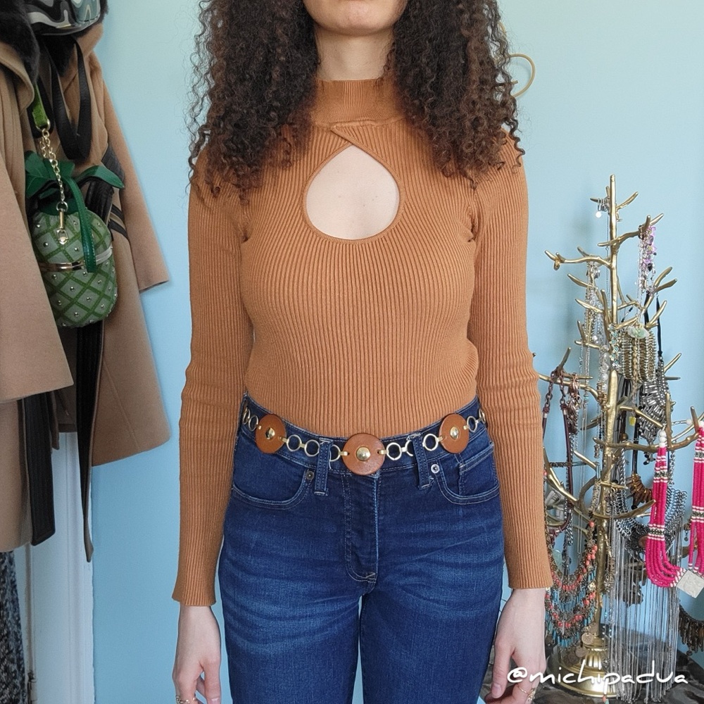 Forever 21 Ribbed Orange Cut-Out Sweater Top